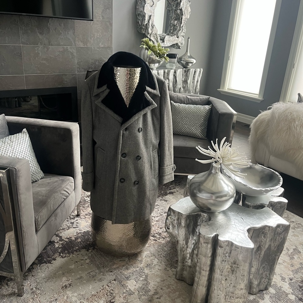 Mens best vintage Sterling Stall hipster grey and faux fur jacket coat large